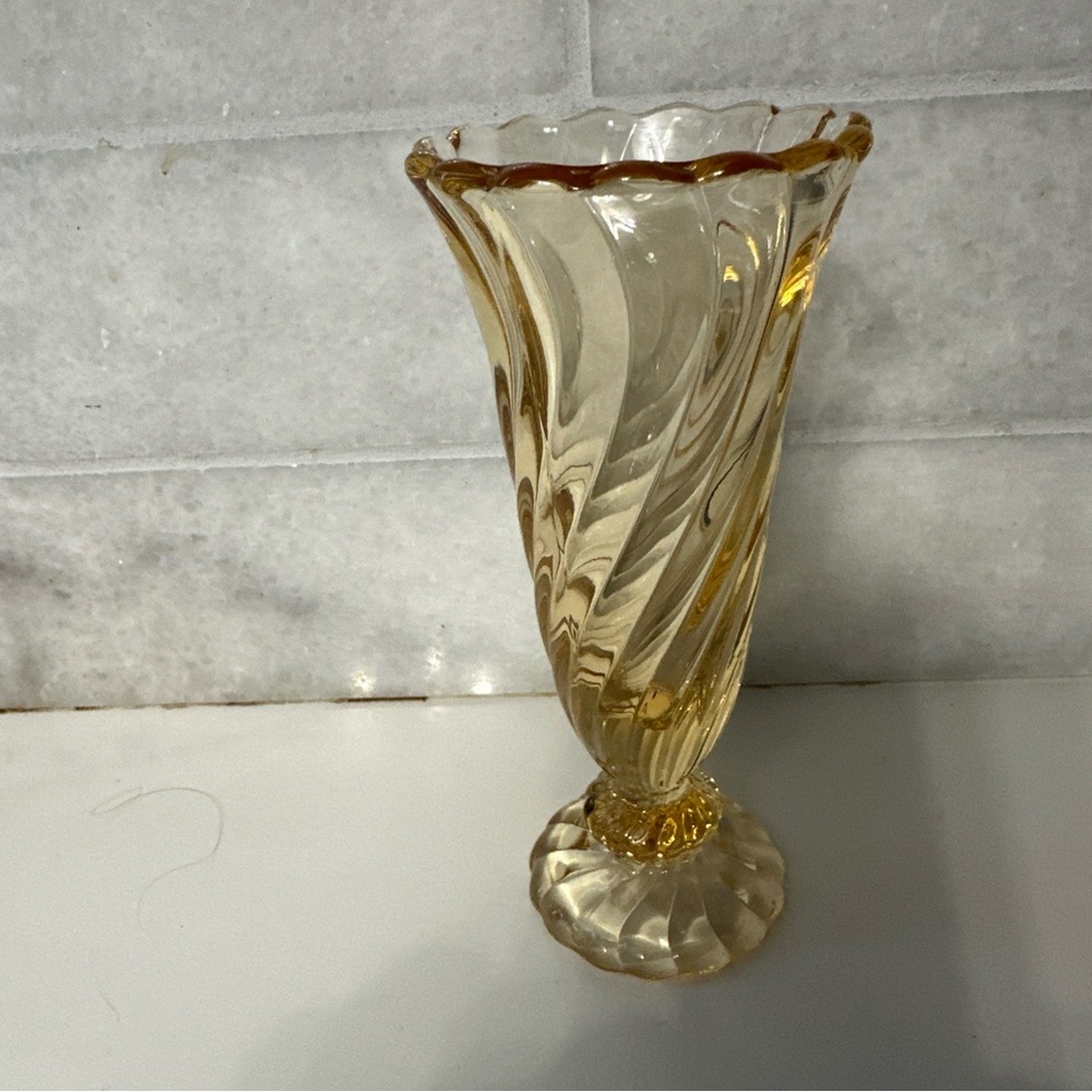 Fostoria colony Maypole amber bud case flared 6” elegant glassware vintage